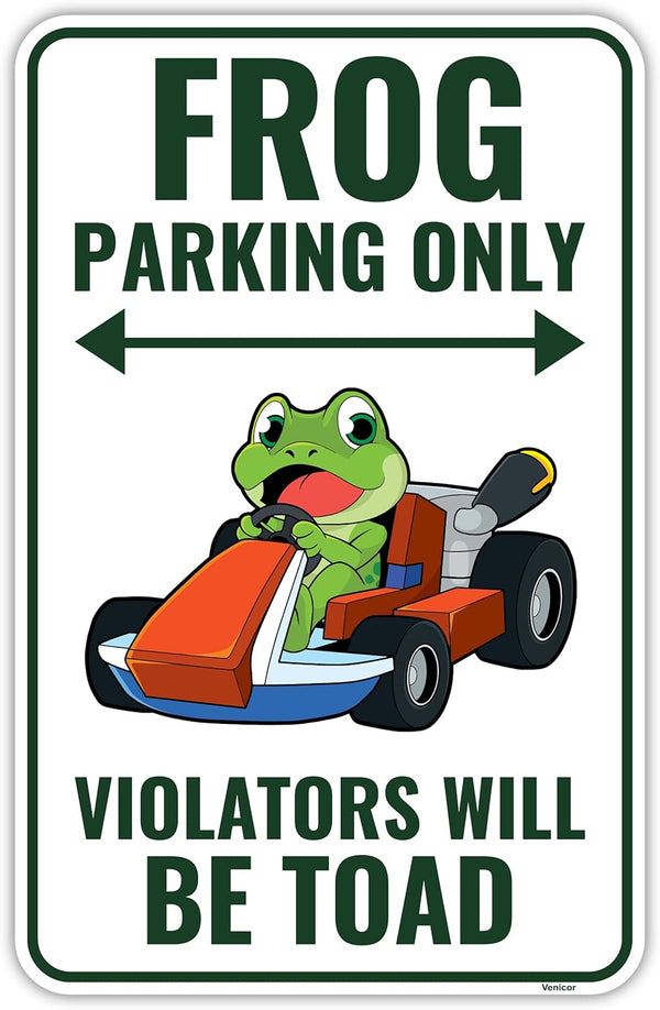 Venicor Frog Parking Sign Decor - 9 x 14 Inches Aluminum, Cute Gifts for Frog Lovers, Room Decorations