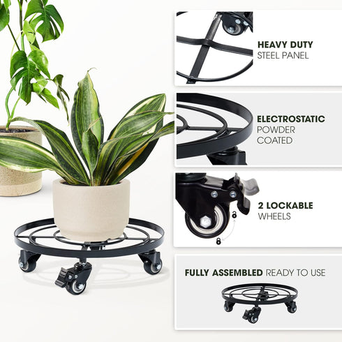 180 Lbs, 14 Inch Idzo Round Heavy Duty Plant Caddy with Wheels, Cast Iron Plant Dolly, Plant Stand with Wheels, Load