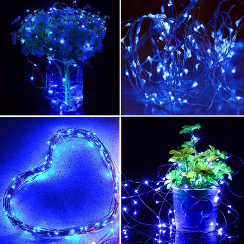 Twinkle Star 2 Pack Christmas Blue Fairy Lights, Battery Operated, 66 ft 200 LED String Lights with Remote Control