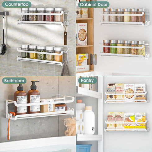 4 Pack 16 4 PACK) LUCYCAZ Wall Mounted Spice Rack with Hooks, Spice Organizer Shelf for Stove Cabinet Pantry Door,Screw