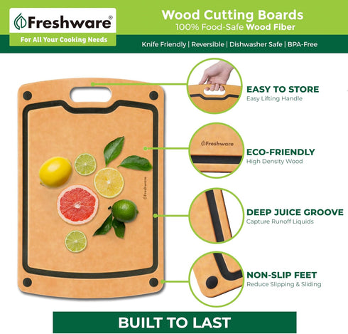 Wood Cutting Board with Juice Grooves, Dishwasher Safe, Medium Cutting Board, 14.6 x 11-inch
