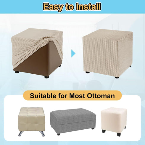 50-76cm 20"-30", uxcell Stretch Ottoman Cover Rectangular Oversized Square Ottoman Slipcover with Elastic for Foot