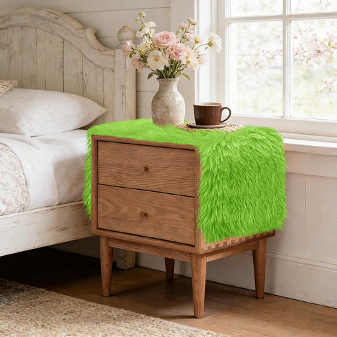 36'' Summer Spring Green Table Runner Short, Small Fluffy Faux Fur Dresser Runners for Bedroom, Furry Coffee Table