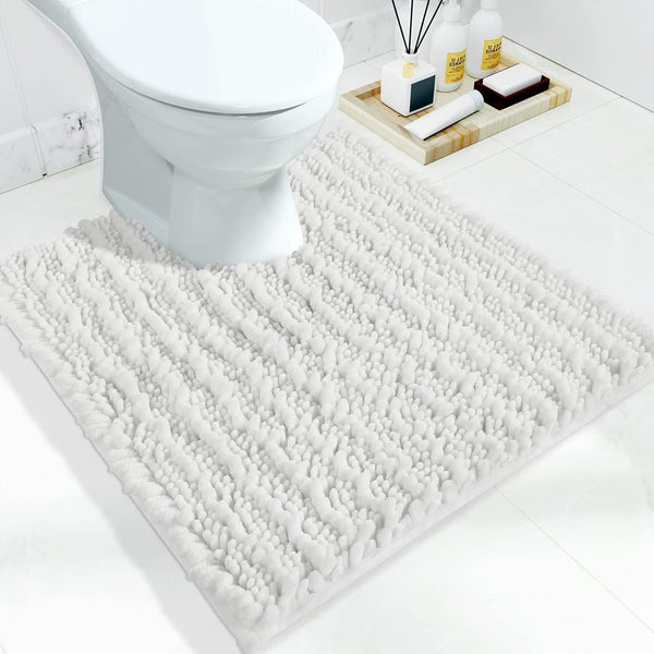 Yimobra Luxury Shaggy U-Shaped Toilet Rug, 24.4 Inches, Soft Non-Slip Bath Carpet, Quick Drying White