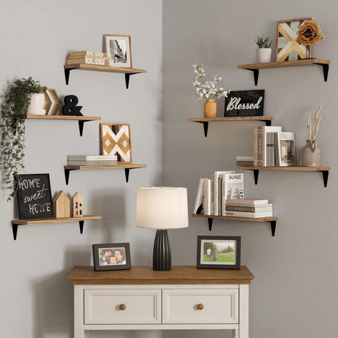 17"x 4.5" Set 8 Wallniture Arras Floating Shelves for Wall, Rustic Bookshelf for Living Room Decor, Home Office