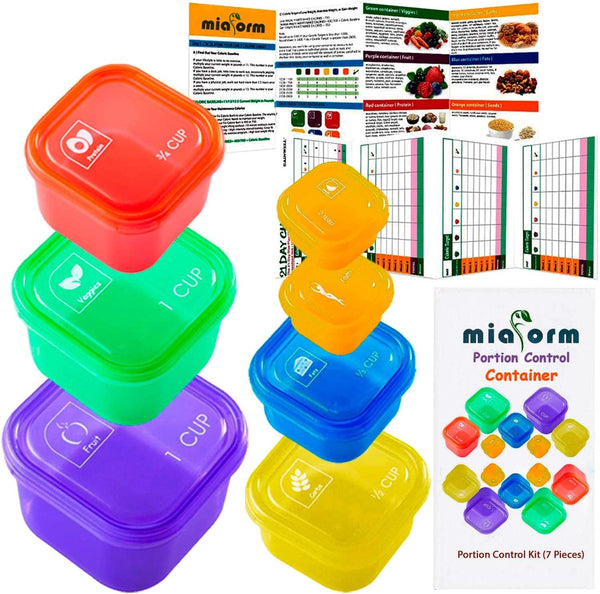 21 Day Portion Control Container Kit for Weight Loss, 21 Day Tally Chart with e-Book, 7 Labeled Pcs