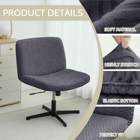 Armless Chair(1PC,Dark Criss Cross Chair Cover Water Resistant Jacquard Vanity Chair Cover Elastic Mid Back Wide Seat