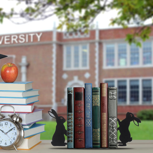Set 2 Geelin Bunny Metal Bookends of Styles Easter Cute Rabbit Book Ends for Bookshelf Decor Organizer for Home Office