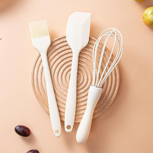 Silicone Spatula Set with Pastry Brush and Whisk, Food Grade High Heat Resistant Kitchen Spatulas (Milk White)