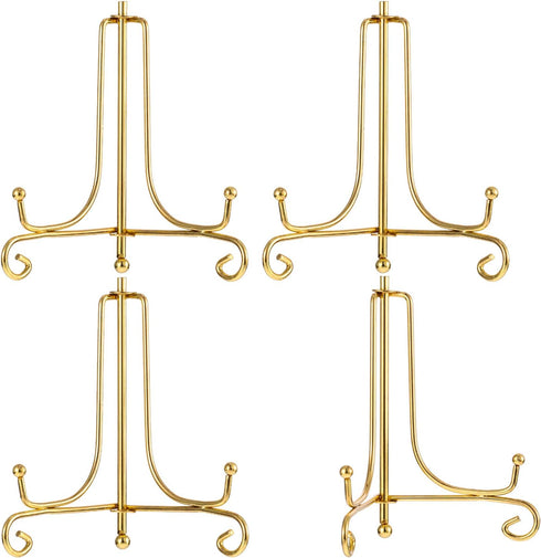 Tatuo 4 Packs 4 Inch Gold Plate Holder, Iron Easel Photo Stand for Home Decoration