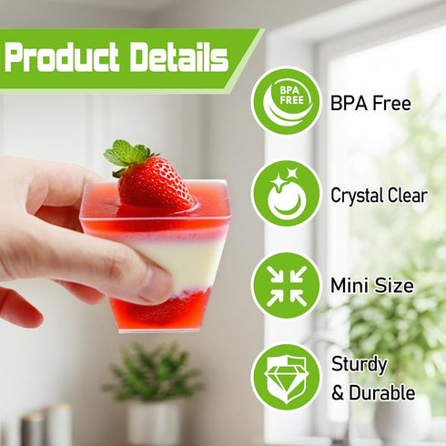 200 Pack 2 oz Mini Plastic Dessert Cups with Spoons, Disposable Clear Pudding Parfait Jello Shooter Cups Party Serving