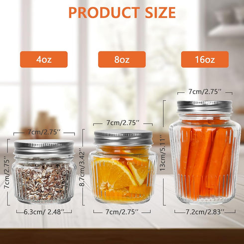 4 oz 8 Pack Cehomi Small Glass Mason Jars with Lids - Vintage Canning Jars, Pickling Jars for Jelly, Jam, Honey