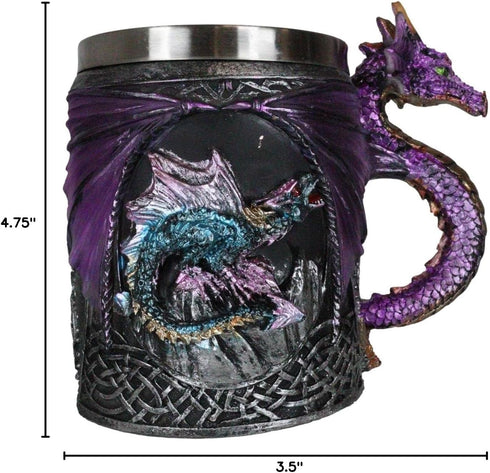 Ebros Myths And Legends Blue Fire Beowulf Purple Dragon Beer Stein - Great Gift for Dragon Lovers, Coffee Cup Mug