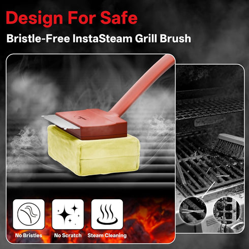 Grill Brush Bristle Free, Steam Grill Cleaning Brush with Detachable & Dishwash-Safe Brush-Head, Ergonomic Comfort Grip