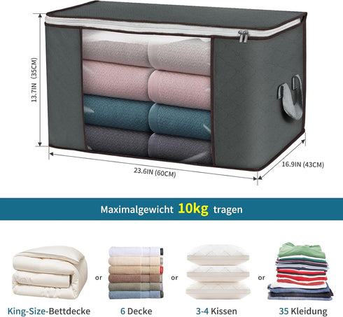 Large Storage Bags 2 Pack - Foldable Closet Organizers with Durable Handles for Blanket Comforter Clothing 90 L