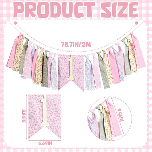 VitalCozy 1st Pastel One High Chair Banner for Girls boys First Birthday High Chair Banner Sweet One Bow Floral Garland