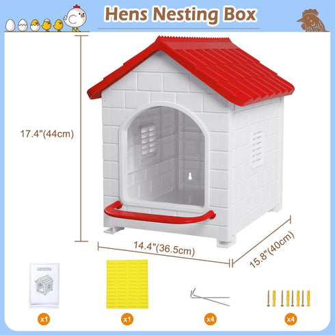 Nesting Boxes for Chicken, Plastic Single Compartment Chicken Nesting Box for Laying Eggs for Hens, Ducks and Poultry