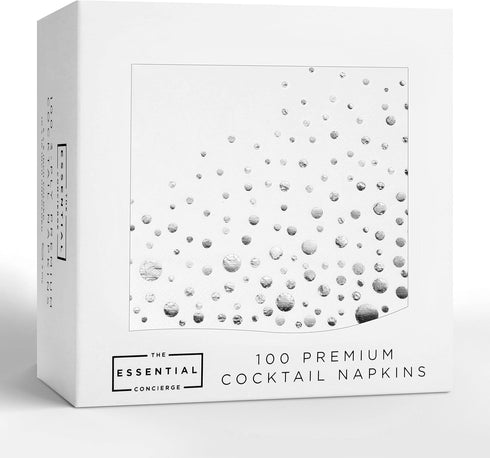Stylish Silver & White Cocktail Napkins, 100 Disposable 5x5 Inch Wedding Napkins