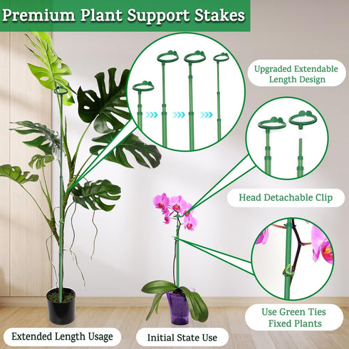17.9IN 42.3IN 3Pack Extendable Plant Stakes, Length Scalable from to Plant Support Stake, Orchid Sticks with Clips