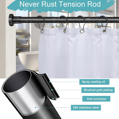 Black Shower Curtain Rod 32-80 Inch, Non-Slip Stainless Steel No Drill Spring Tension Rod for Bathroom & Window