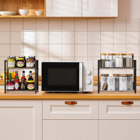 Countertop Countertop, 2 Counter Kitchen Organizer, Coffee Bar Station Organizer for Tiers Kitchen Shelf, Wooden Spice