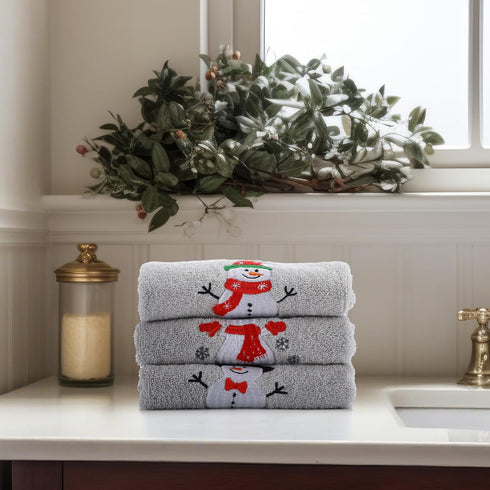 3 13.3" 29.5" SmoothNovelty Pcs Christmas Snowman Hand Towels for Bathroom Cotton Embroidered Snowman Kitchen Towels x