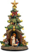 VISFLAIR 12'' Christmas Tree Lighted Manger Nativity Scene, Musical Holy Family Collectible