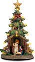 VISFLAIR 12'' Christmas Tree Lighted Manger Nativity Scene, Musical Holy Family Collectible