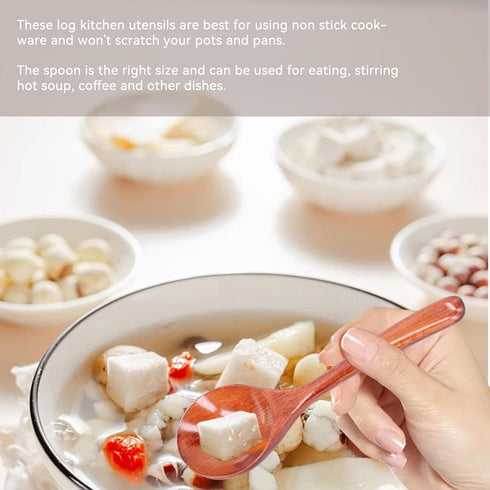5Pcs Soup Spoons, Wooden Spoons for Eating Asian Soup, Japanese Style Ramen Noodle Soup Spoons, Brown