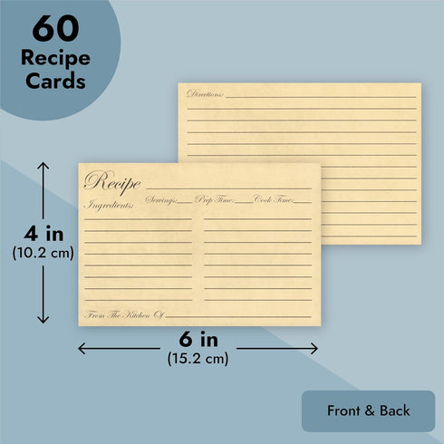 Juvale 60-Pack Double Sided Recipe Cards, Thick Vintage Index Cards 4x6 for Cooking and Kitchen Organization