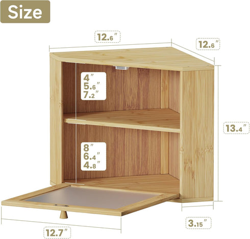 Vellzeyce Countertop,Large-Capacity Countertop Bamboo Bread Box for Kitchen Corner Bread Storage Container, Double