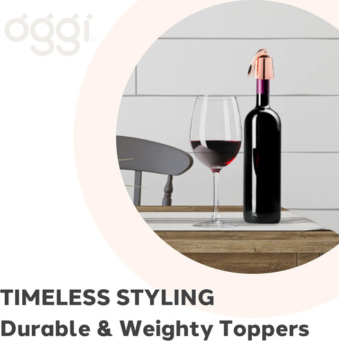 OGGI Copper Plated Bottle Stopper Set of 2 - Stylish Wine Saver Stoppers with Airtight Levers