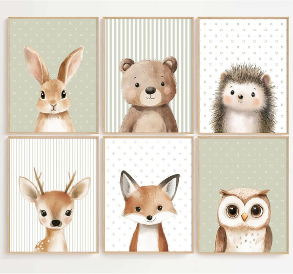 Tanmart Woodland Animal Nursery Wall Art Decor Baby Kids Canvas Poster Safari Animal