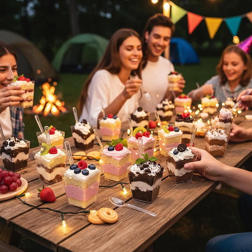 200 5 oz Pcs Clear Plastic Dessert Cups with Lids & Spoons, Reusable Parfait & Appetizer Cups, Mini Dessert Shooters