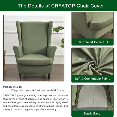 2 CRFATOP Polyester Wing Chair Covers Piece Stretch Wingback Chair Slipcover Solid Wingback Armchair Covers