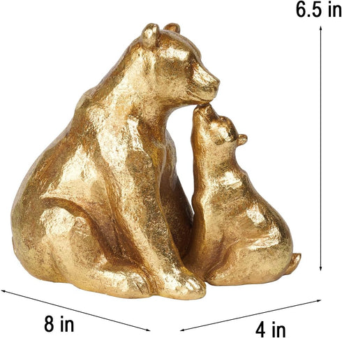 8 4 6.5 Inch Guichifun Kissing Bear Statues Collectible Figurines - Resin Gold Mother and Baby Bear Statues for Home