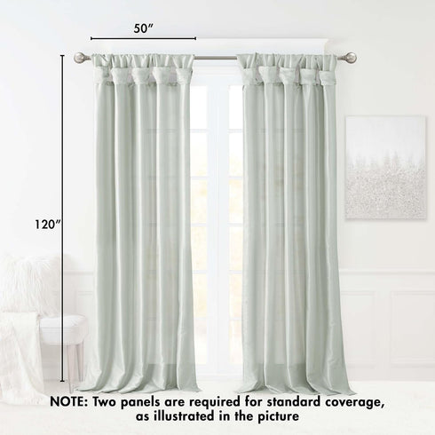 Madison Park Emilia Faux Silk Curtain, 120"L x 50"W, Dusty Aqua, Room Darkening, DIY Twist Tab Top