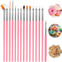 15pcs Cake Painting Brushes Kit, Food Safe Paint Brush Tools for Cookie Cake Decoration (Pink)