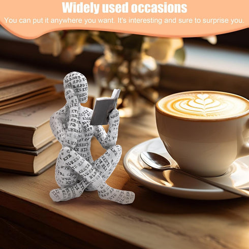 inheming Reading Figurine Bookshelf Decor, Creative Abstract Thinker Statue, Home Office Modern Shelf Desk Book