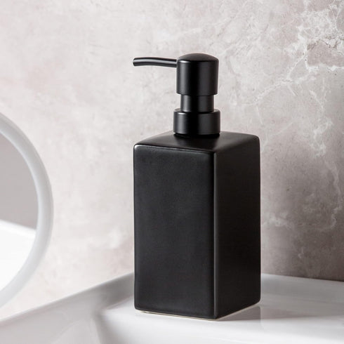Matte Black Soap Dispenser Ceramic,Square Hand Soap and Lotion Dispenser for Bathroom Countertop,Dish Soap Dispenser for Kitchen-14oz. by GalDal