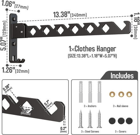 Wall Mounted Clothes Drying Rack, Foldable Laundry Hanger Hook for Bathroom, Indoor Clothes Rack