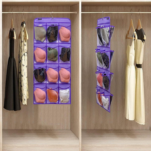 Closet 24 Dual Sided Hanging Shoe Organizer for with Rotating Hanger Hanging Shoe Rack Holder with Large Pockets