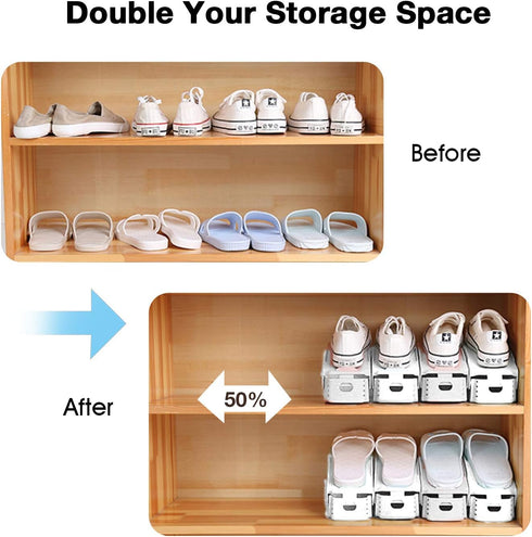 20 Pack Closet Neprock Shoe Slots Organizer, Adjustable Shoe Rack Stacker Storage Space Saver, Double Deck Shoe Rack