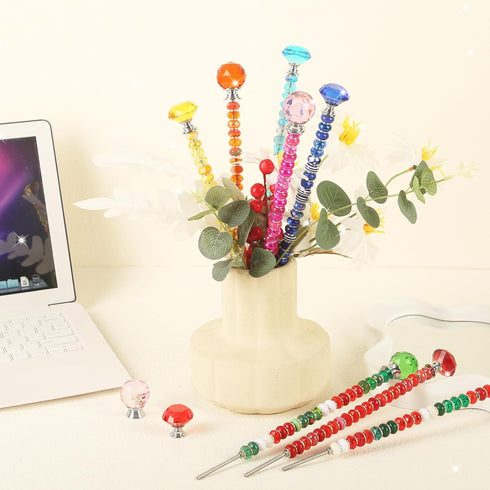 300 12 Pcs Garden Stakes Diy Fairy Wand Garden Stakes Kit, Colorful Large Hole Bead Crystal Diamond Stopper Top