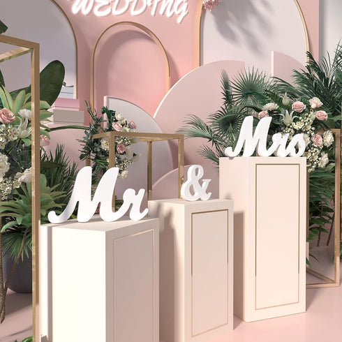 VIOPVERY Large White Mr and Mrs Sign for Wedding Table, Wooden Letters with Just Married Banner