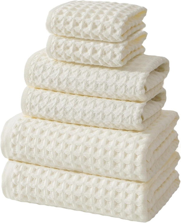 SK Studio 6 Piece Cotton Hotel Waffle Towel Set - 2 Bath, 2 Hand,