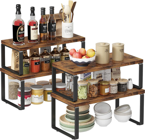 Set of 4 Kitchen Cabinet Shelf Organizers, 15.75'' Width, Stackable & Expandable Kitchen Storage, Spice Rack for