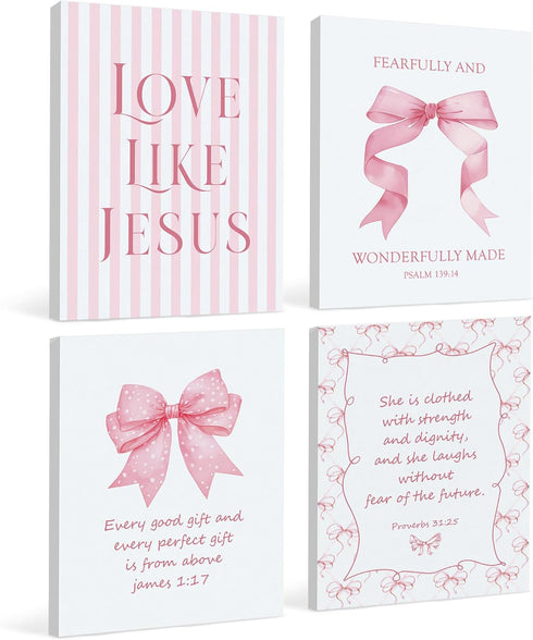 LARTSFRO Coquette Pink Bow Jesus Canvas Wall Art Decor Posters Prints, Light Pink