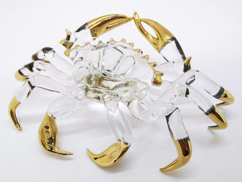 6" WitnyStore Clear Gold Crab Artistic Blown Glass Figurine Premium Hand-Blown Statue Tabletop Decoration Unique