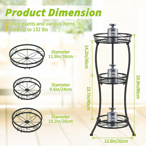 3 33 Inch KMOTASUO Tier Tall Metal Plant Stand, Plant Stands Indoor Outdoor, Rustproof Iron Flower Pot Holder Display